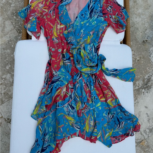 Tanya Taylor Bianka Silk Faux Wrap Floral Print Ruffle Mini Dress Size 4 Women's - Picture 8 of 16